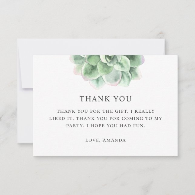 Grönt med vattenfärg. Blommigt Cactus födelsedag Tack Kort (Framsida)