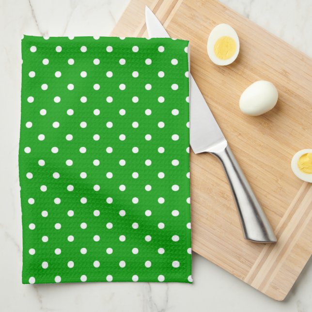 Grönt med White Polka dots Kökshandduk (Vikt i Fjärdedel)