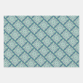 Grönt Medallion Gift Wrap Flat Lakan set 3