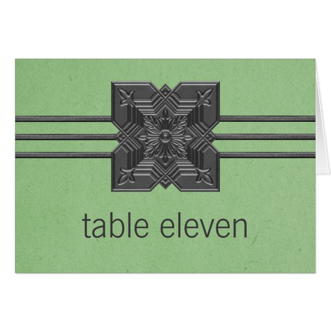 Grönt Medallion Gräns Bordsnummer Card Hälsningskort (Framsidan Horizontal)