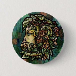 Grönt Medusa Snakes Ro Gorgon Knapp
