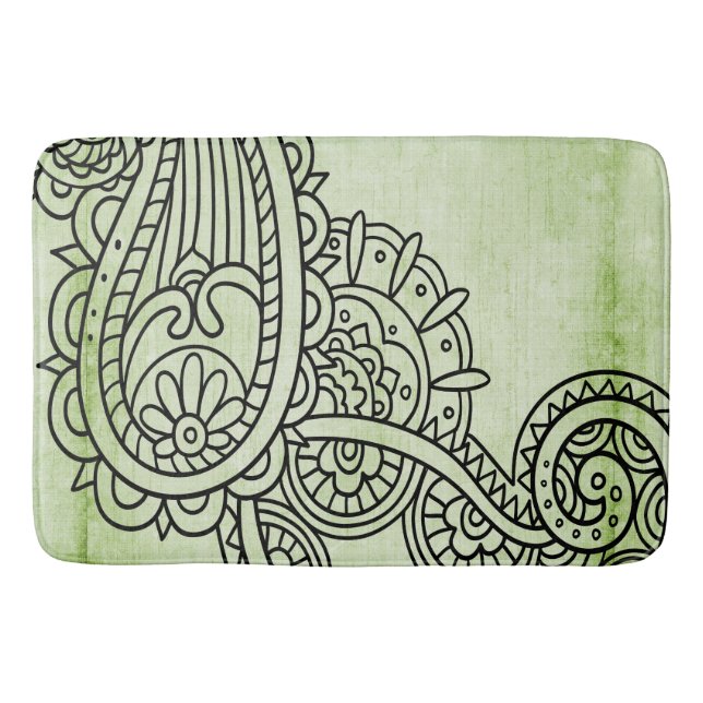 Grönt Mehndi Motif Bath Mat Badrumsmatta (Framsidan)