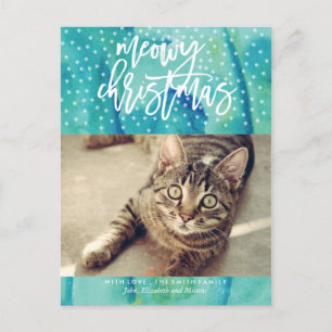 Grönt "Meowy jul" Julhälsningar sällskapsdjur Helg Vykort