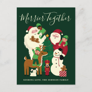 Grönt Merrier Together Santa and Friends Helg Vykort