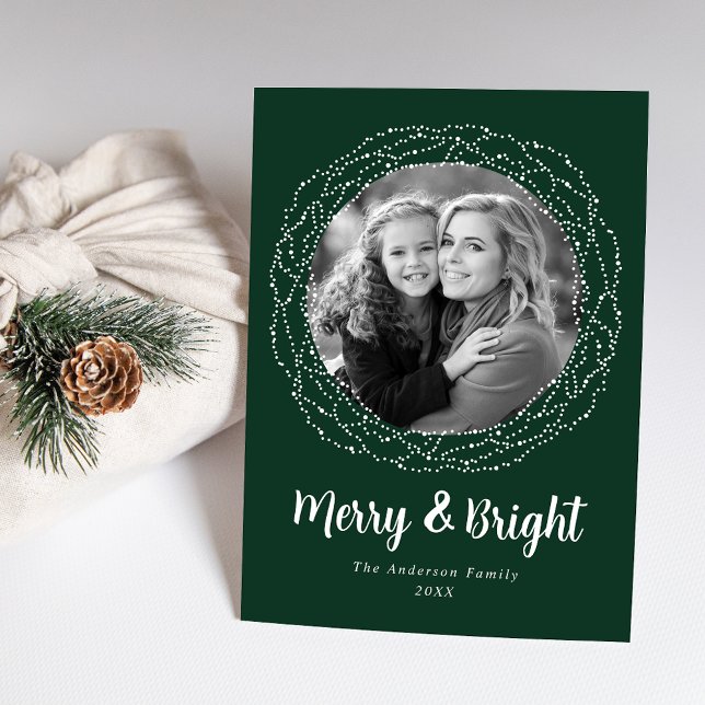 Grönt Merry och Bright Photo Julkort (Skapare uppladdad)