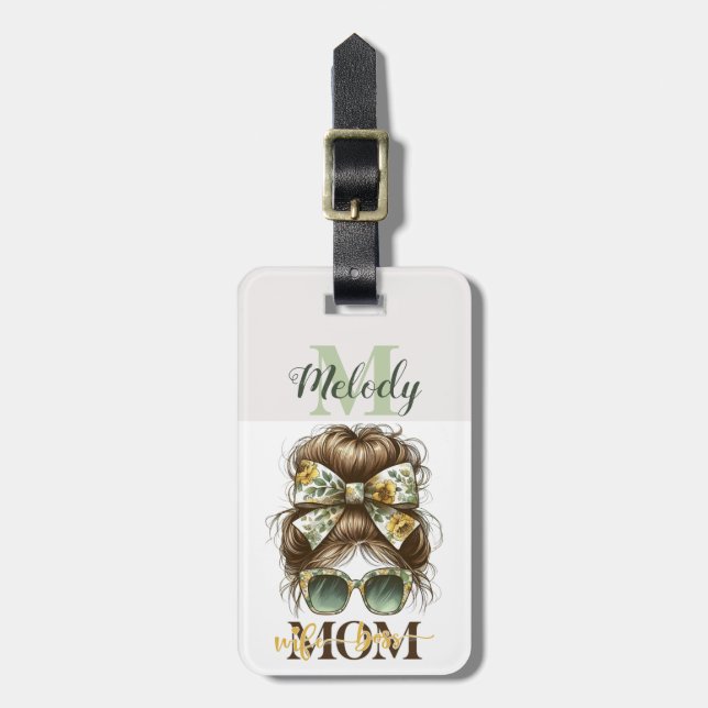 Grönt Messy Bun Mamma Wife Chef Bagagebricka (Vertikal Framsida)