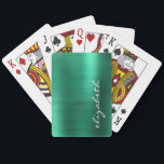 Grönt Metall Namnteckning skript Casinokort<br><div class="desc">Det här trendiget har en modern bakgrund av grönt faux borstad metall-folie. Anpassa den så att ditt namn löper lodrätt upp på högerna i ett vitt handskriftsskript.</div>