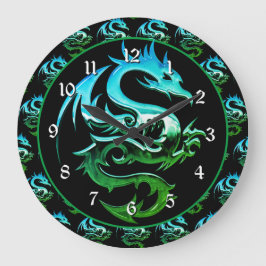 Grönt Metallic Dragon Stor Klocka