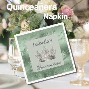 Grönt Metallic Silver Tiara Krona Quinceañera Pappersservett