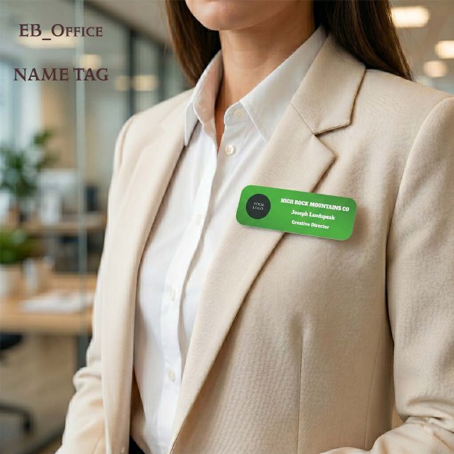 Grönt Metalliskt Företagets Logotyp för Anställda Namnbricka (Metallic Green Classic Name Tag.
Custom 3” x 1” rectangle with rounded corners for business logos.
)