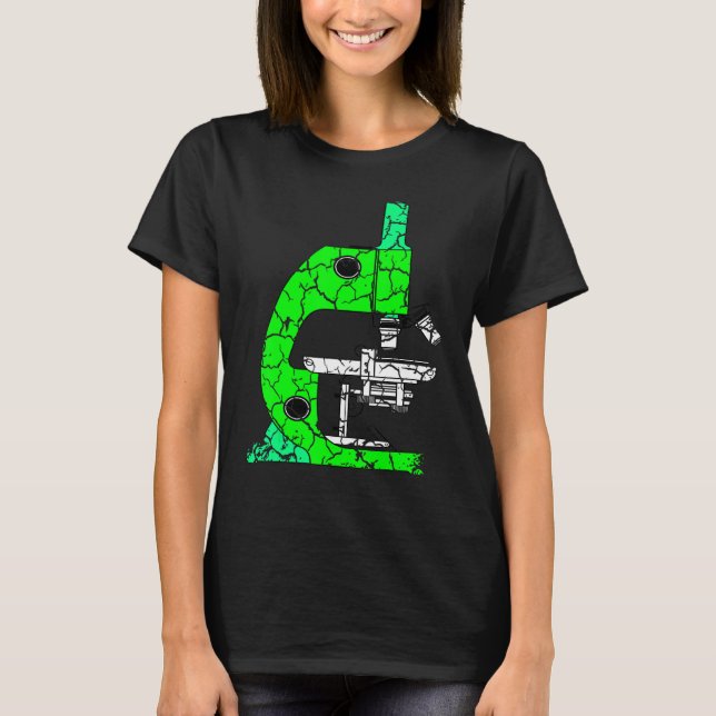 Grönt Microscope Science Class Teacher Distress T Shirt (Framsida)