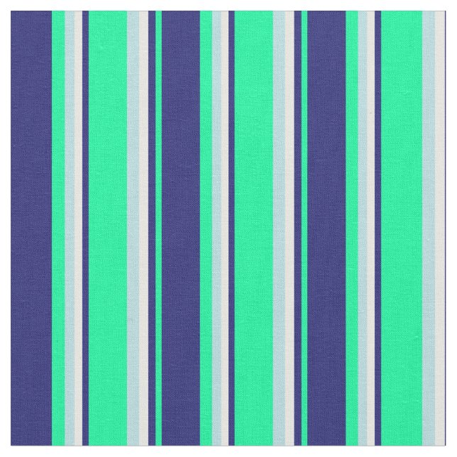 Grönt, Midnight Blue, White & Powder Blue Linjer Tyg (Närbild)