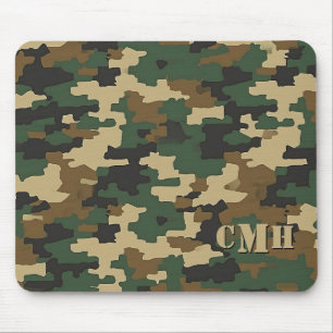 Grönt Militär retro Camouflage Stencil Monogram Musmatta