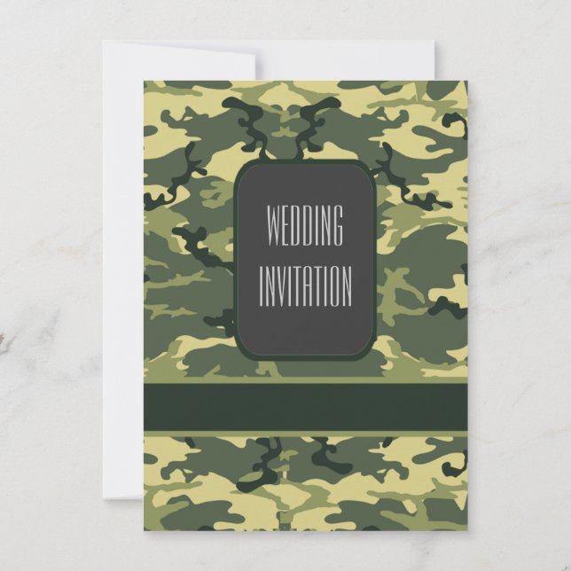 Grönt militärt kamouflagebröllop inbjudningar (Baksida)