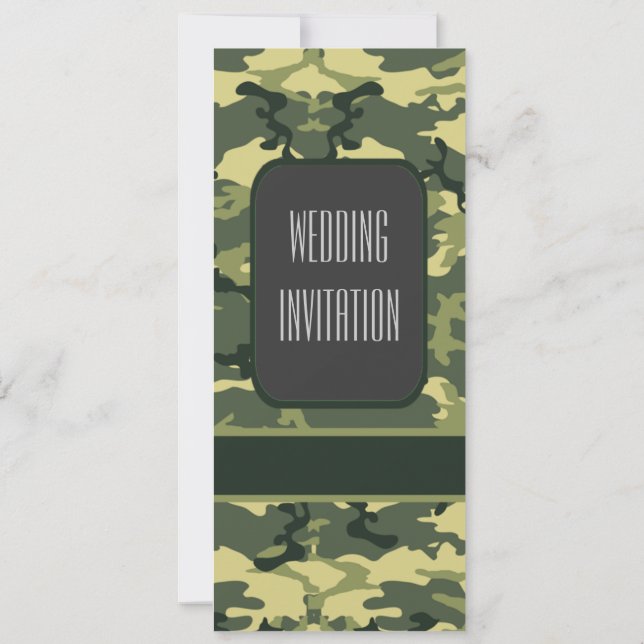 Grönt militärt kamouflagebröllop inbjudningar (Baksida)