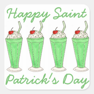 Grönt Milkshake Lycklig St. Patrick Day Stickers Fyrkantigt Klistermärke