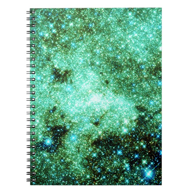 Grönt Milky Way Galaxy Anteckningsbok Med Spiral (Framsidan)