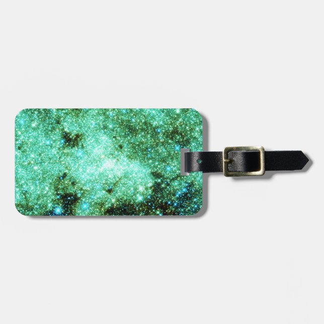 Grönt Milky Way Galaxy Bagagebricka (Horisontell Framsida)