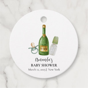 Grönt Minimal poppin Champagne Flaskor Baby Shower Gåvor Etiketter