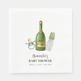 Grönt Minimal poppin Champagne Flaskor Baby Shower Pappersservett