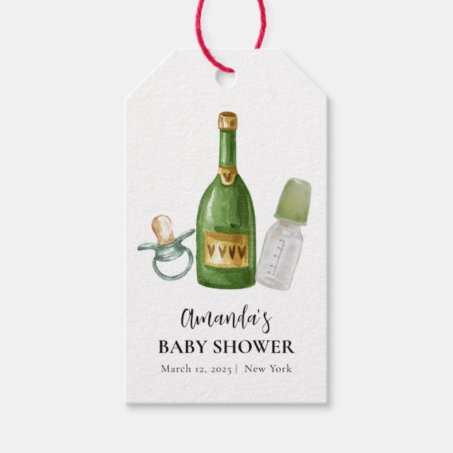 Grönt Minimal poppin Champagne Flaskor Baby Shower Presentetikett (Framsidan)
