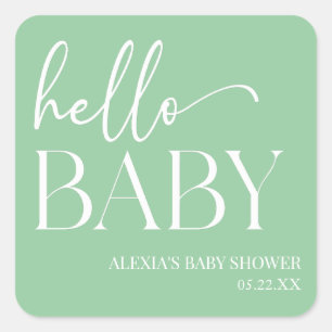Grönt Minimalialist Hej Baby Baby Shower Fyrkantigt Klistermärke