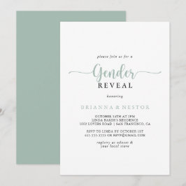 Grönt Minimalist Calligraphy Gender Reveal Party Inbjudningar