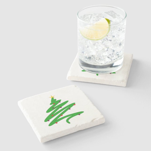 Grönt Minimalist Julgran Doodle Stenunderlägg (Sidan)