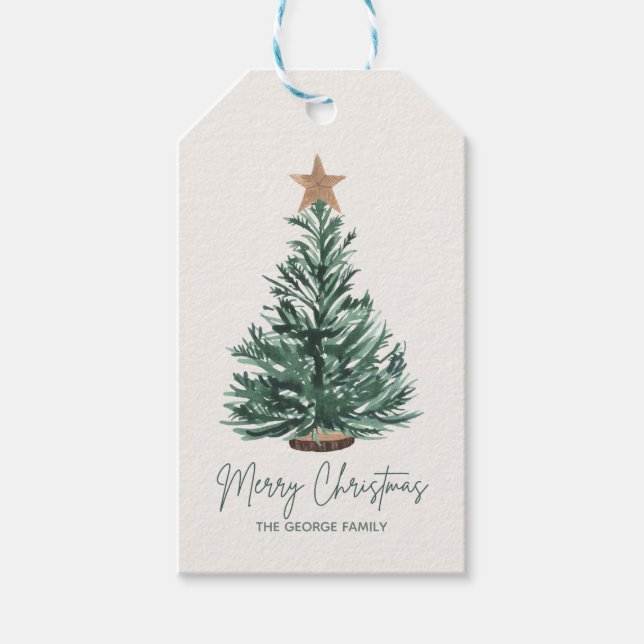 Grönt Minimalistisk helg jul Träd Helgdag Presentetikett (Framsidan)