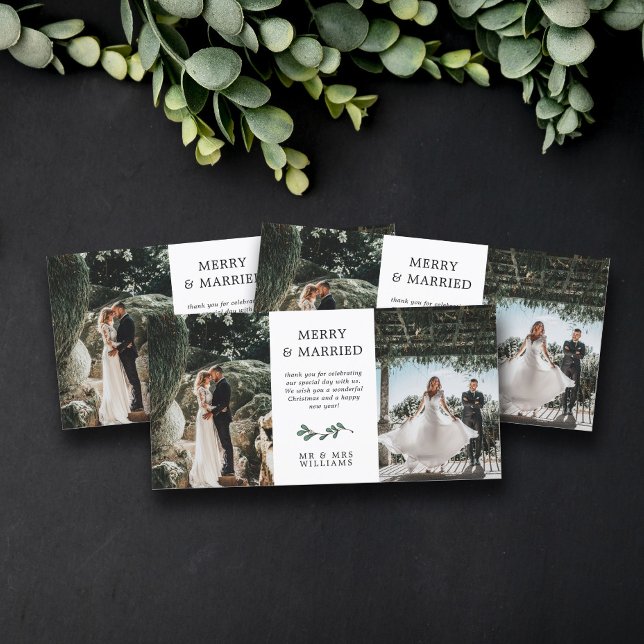 Grönt Minimalistisk Mistletoe Merry Gift jul Tack Kort (Skapare uppladdad)