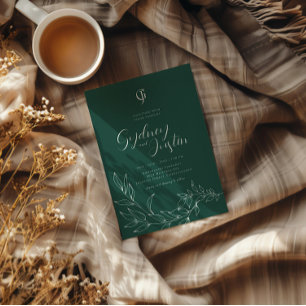 Grönt - minimalistisk modern höst Bröllop Inbjudningar