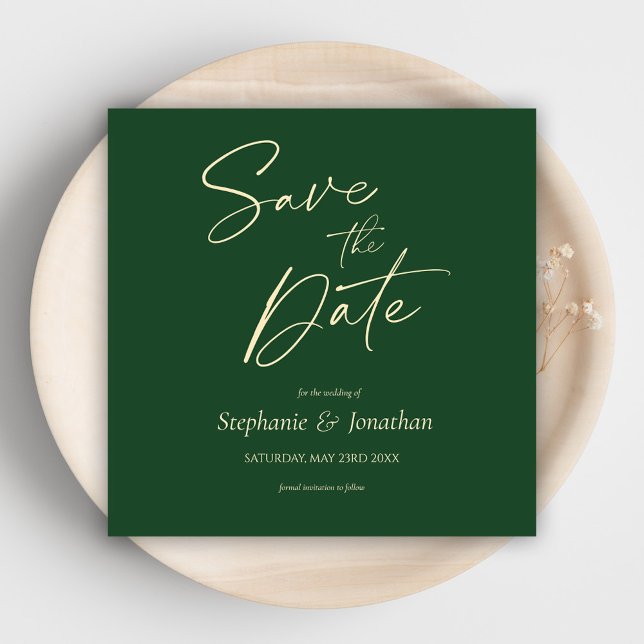 Grönt - minimalistiskt Modern Elegant bröllop Spara Datumet (Modern Elegant Green Wedding Save The Date)