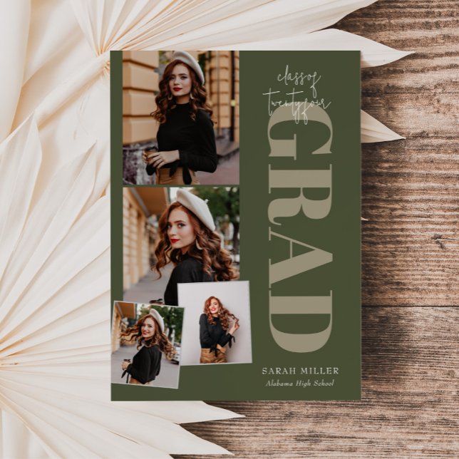 Grönt - minimalistiskt modernt Lodrät 5 PIC Studen Inbjudningar (Skapare uppladdad)