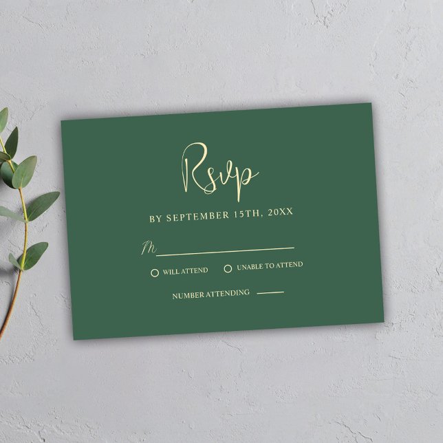 Grönt - minimalt skript Modern Elegant bröllop OSA Kort (Green Minimal Script Modern Elegant Wedding RSVP Card)