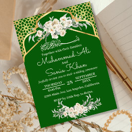 Grönt Minsta Blommigt Guld islamisk muslimsk Bröll Inbjudningar