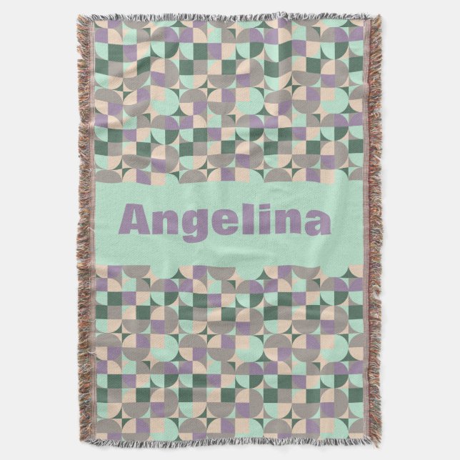 Grönt mint beige abstrakt geometrisk mönster namn filt (Framsidan Vertikal)