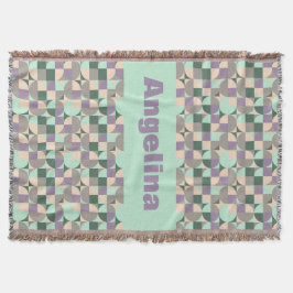 Grönt mint beige abstrakt geometrisk mönster namn filt