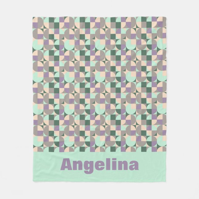 Grönt mint beige abstrakt geometrisk mönster namn fleecefilt (Framsidan)