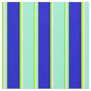 Grönt, Mint Cream, Aquamarine, Blue & Black Linjer Tyg