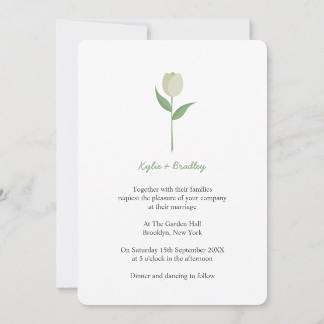 Grönt Mist Minimalist Tulip Inbjudningar (Baksida)