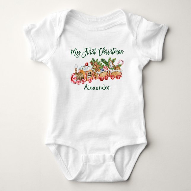 Grönt Mitt första julbrödda Tåg T Shirt (Framsida)