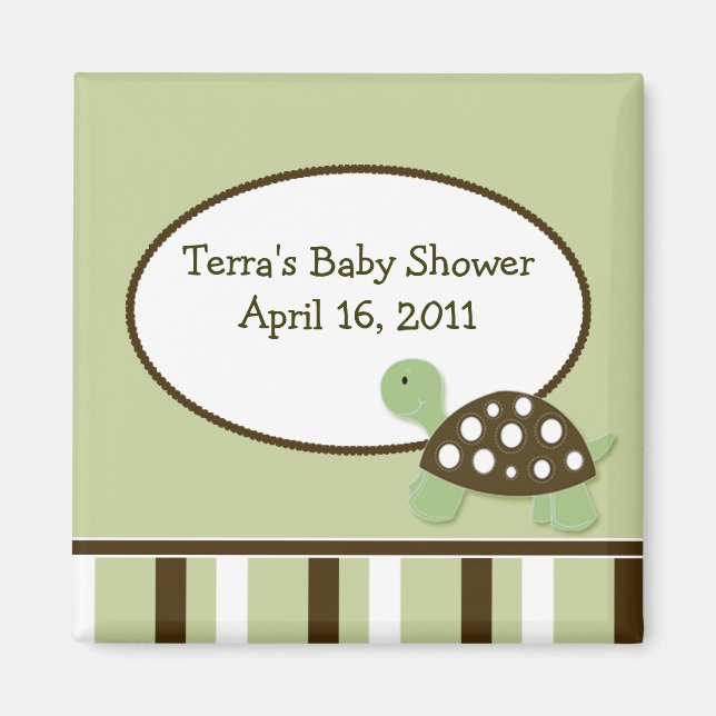 GRÖNT MOD TURTLE Baby Shower Favoritmagnet Magnet (Framsidan)