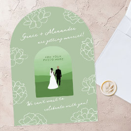 Grönt Modern Arch Botanical Wedding bjudande Inbjudningar