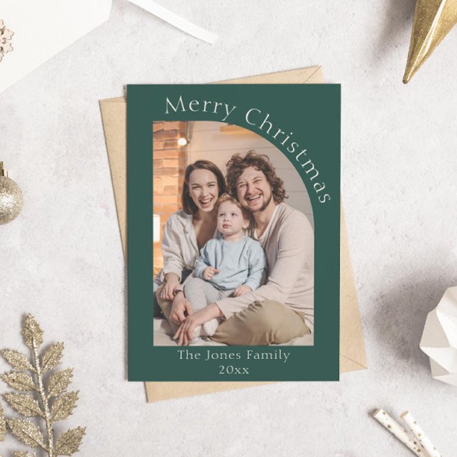 Grönt Modern Arch Photo jul Julkort (modern boho green arch photo christmas holiday card)