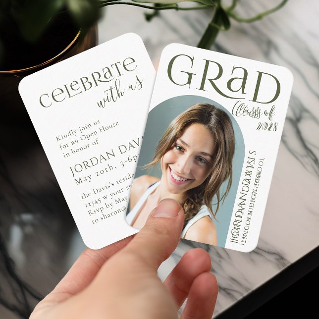 Grönt Modern Arch Photo Studenten-meddelande Tilläggskort (Green Modern Arch Photo Graduation Announcement)