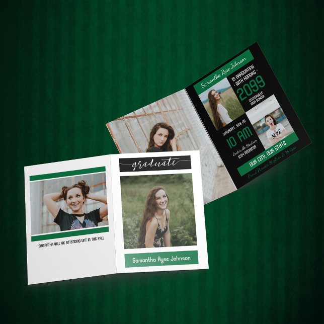 Grönt Modern Block 5-Photo Studenten Inbjudan (Skapare uppladdad)