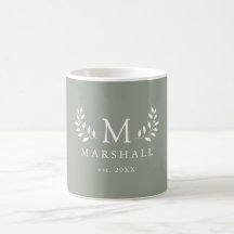 Grönt Modern Blommigt Monogram Family Namn Mugg