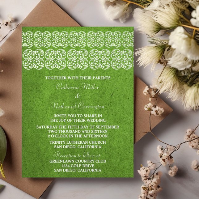 Grönt Modern bohemisk bröllopsinbjudan Inbjudningar (Green Modern Bohemian Wedding Invite)