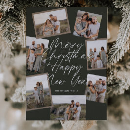 Grönt Modern Boho 8 Photo Collage jul Julkort