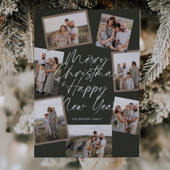Grönt Modern Boho 8 Photo Collage jul Julkort (Skapare uppladdad)